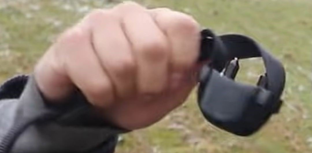 a human holding wireless electric fence collar - 1