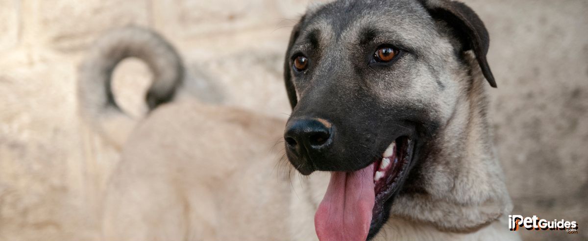 a kangal dog breed standing with its tongue out