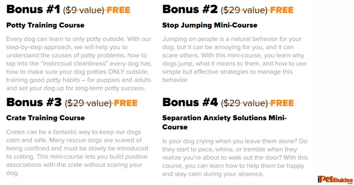 Bonus 8 Mini Courses offered in the Rescue Dog Bundle