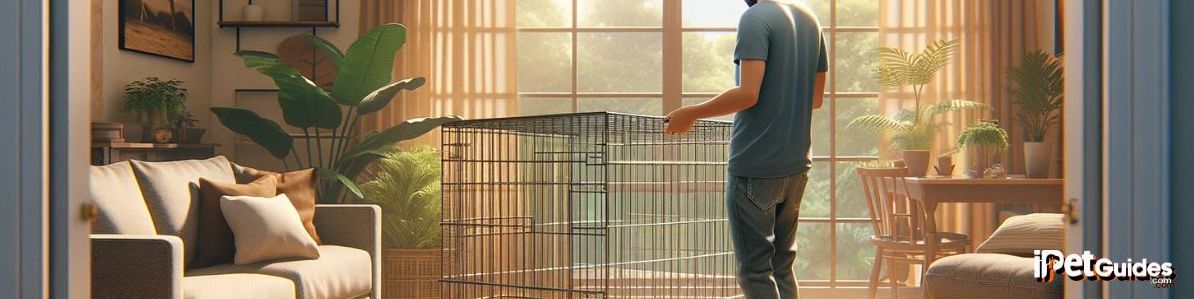 a human setting up a pup's crate 