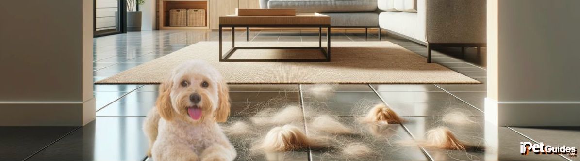 Cockapoo Dog breed sitting on the floor and it's hair got shedded