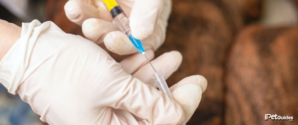 A person is holding a syringe in their hand to euthanize a dog