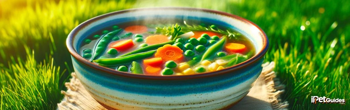 A bowl of soup is sitting on top of grass.