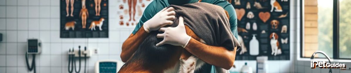 veterinarian is examining a dog