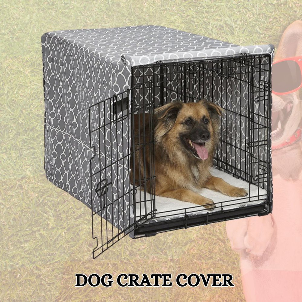 a dog crate cover in a dog crate
