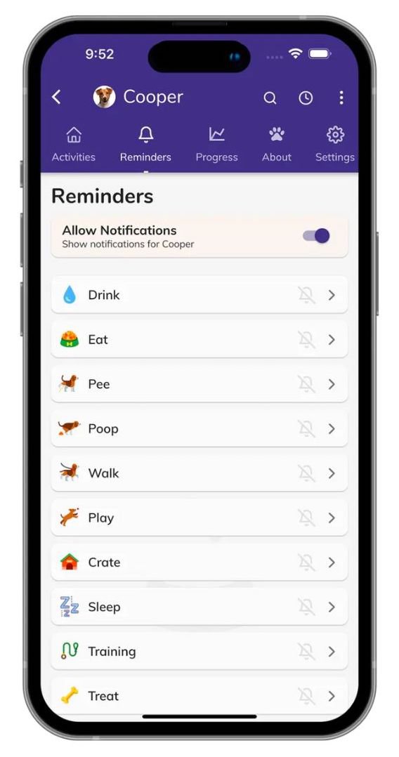 Reminding feature in an app
